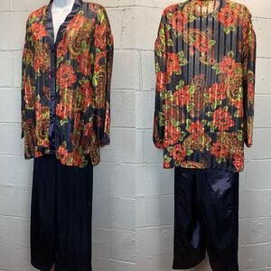 90s Victoria’s Secret Gold Label 2 Piece Pajama Set Satin Pants Floral PaisleyB5